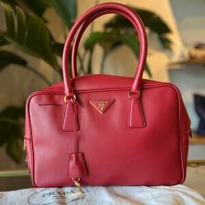 PRADA Red Saffiano Lux Bowler Satchel